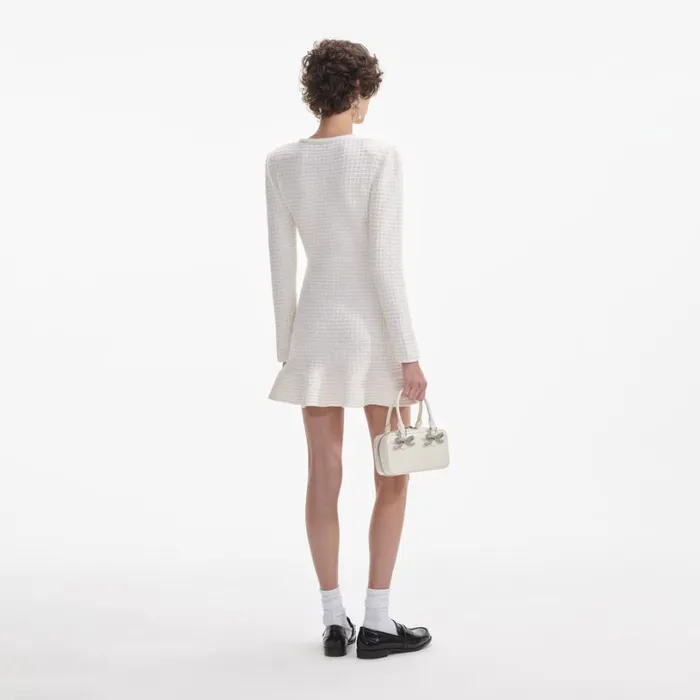 Cream Buttoned Knit Mini Dress Women Self Portrait Dresses Cream Buttoned Knit Mini Dress Women Self Portrait Dresses