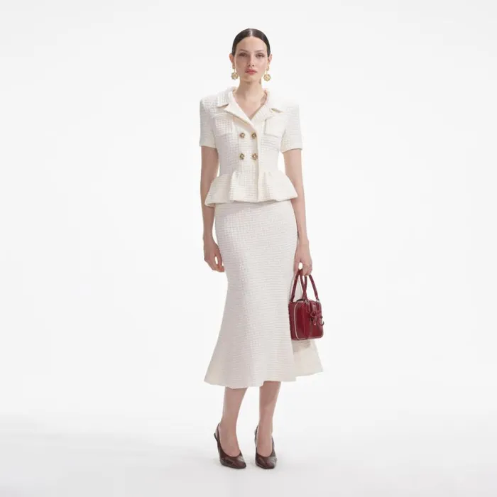 Cream Textured Knit Midi Dress Women Self Portrait Dresses