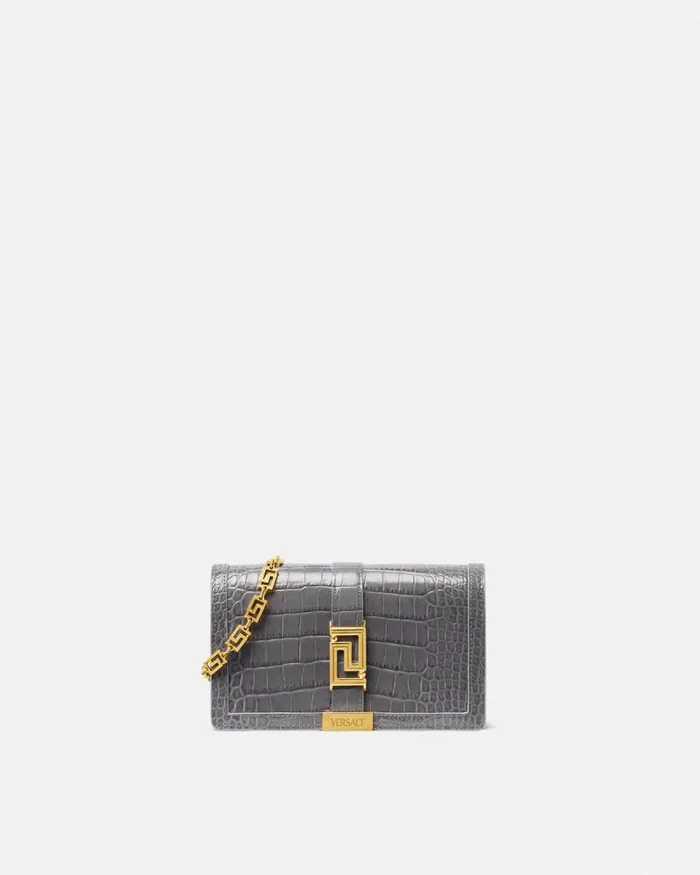 CrocEffect Greca Goddess Mini Bag Gray Women Versace Shoulder and Crossbody