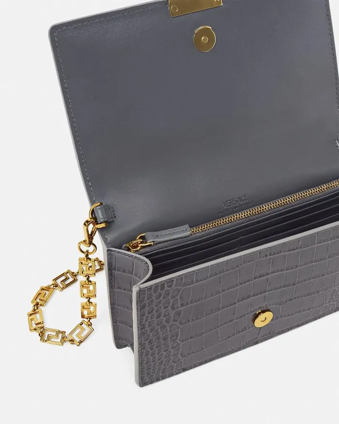 CrocEffect Greca Goddess Mini Bag Gray Women Versace Shoulder and Crossbody