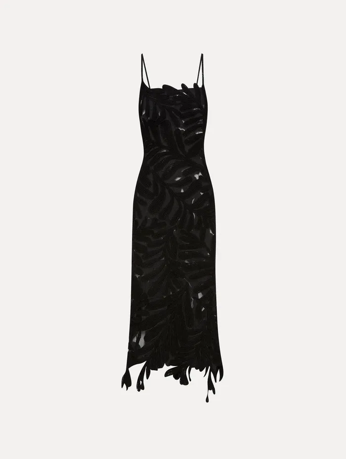 Crocheted Fern Midi Dress Black Women Oscar De La Renta Dresses