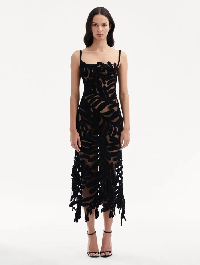 Crocheted Fern Midi Dress Black Women Oscar De La Renta Dresses Crocheted Fern Midi Dress Black Women Oscar De La Renta Dresses