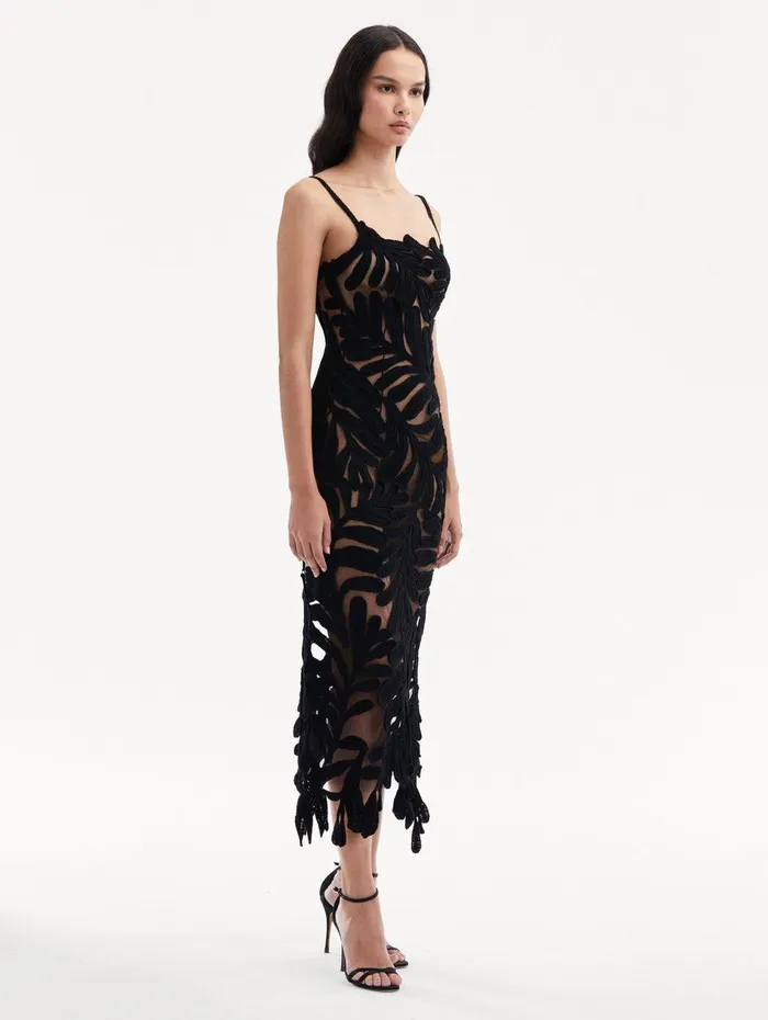 Crocheted Fern Midi Dress Black Women Oscar De La Renta Dresses Crocheted Fern Midi Dress Black Women Oscar De La Renta Dresses