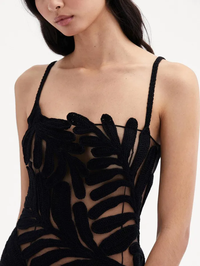 Crocheted Fern Midi Dress Black Women Oscar De La Renta Dresses Crocheted Fern Midi Dress Black Women Oscar De La Renta Dresses