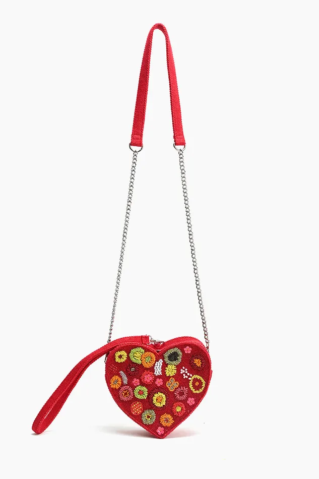 Crossbody Bags America and Beyond Women Crimson Blossom Heart shaped Clutch