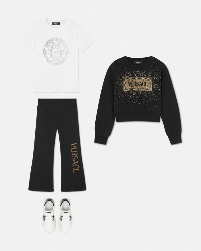 Crystal 03990s Vintage Logo Kids Sweatshirt Black Children Versace Clothing