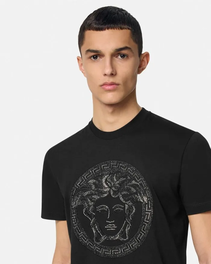 Crystal Medusa TShirt Black Men Versace TShirts and Polos