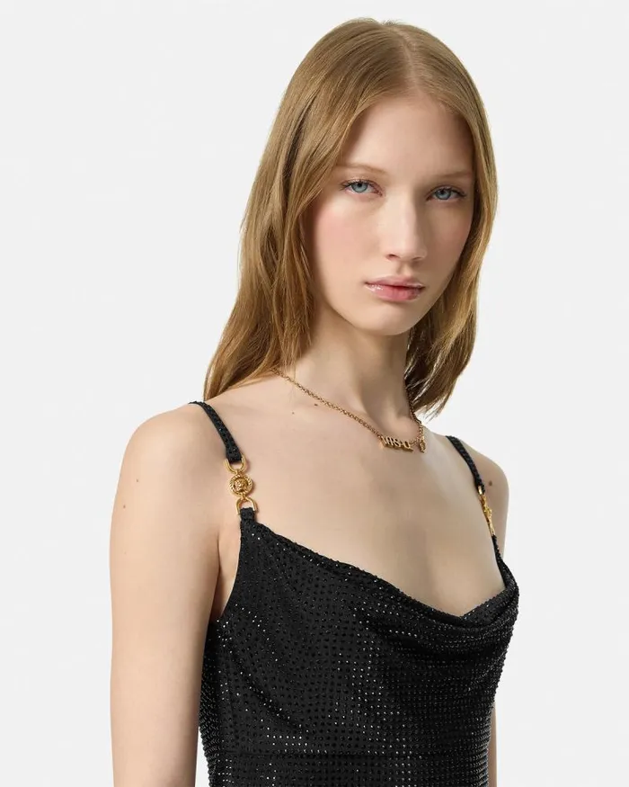 Crystal Mini Dress Black Women Versace Dresses