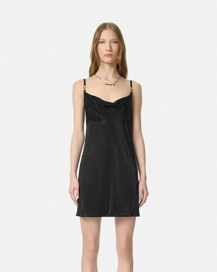 Crystal Mini Dress Black Women Versace Dresses