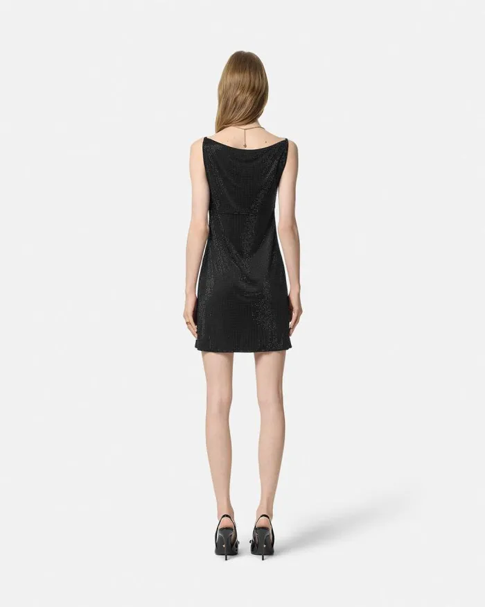 Crystal Mini Dress Black Women Versace Dresses