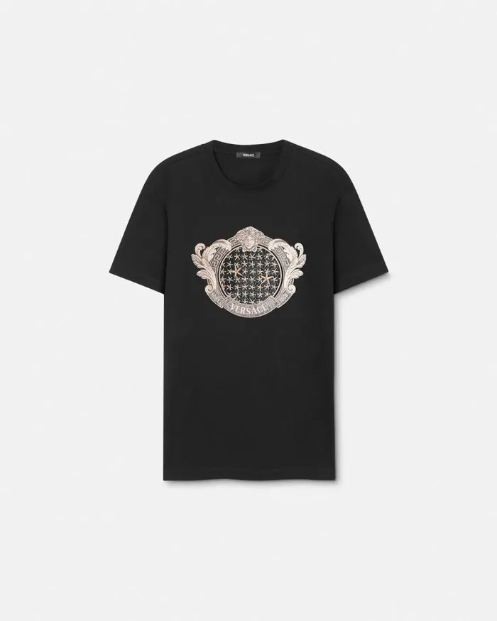 Crystal Starfish Blason TShirt Black Men Versace TShirts and Polos
