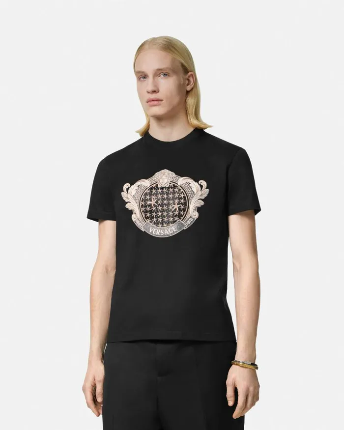 Crystal Starfish Blason TShirt Black Men Versace TShirts and Polos