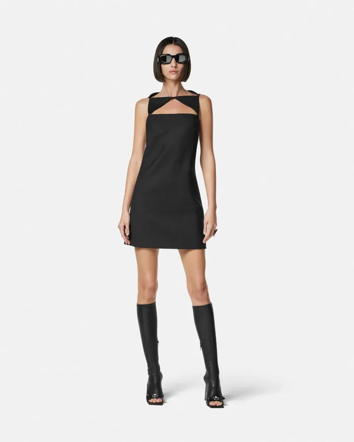 Cutout WoolBlend Shift Mini Dress Black Women Versace Dresses
