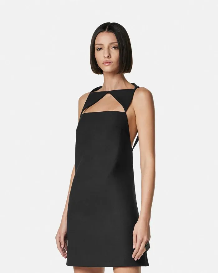 Cutout WoolBlend Shift Mini Dress Black Women Versace Dresses
