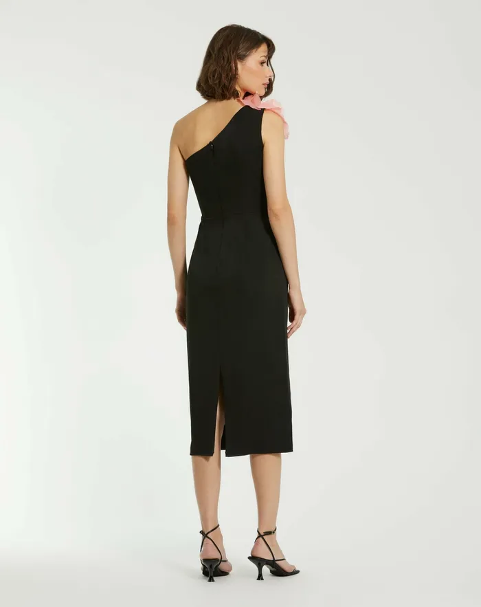 Daytime Dresses Crepe One Shoulder Midi Dress With Flower Black 8211 Mac Duggal Women