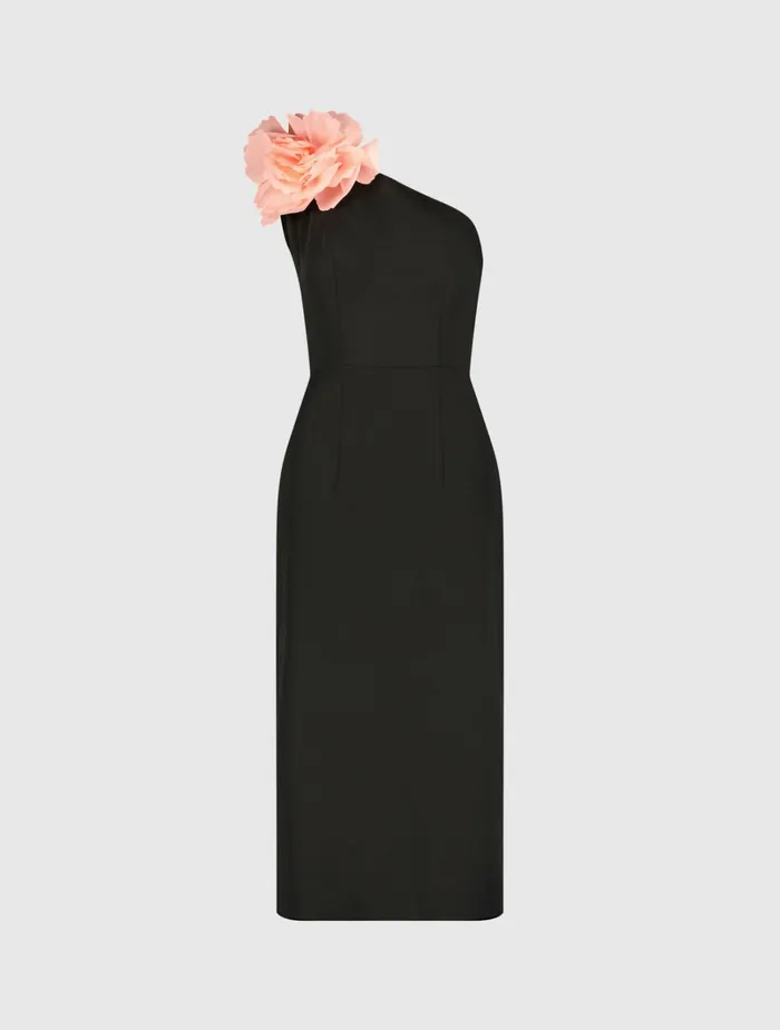 Daytime Dresses Crepe One Shoulder Midi Dress With Flower Black 8211 Mac Duggal Women