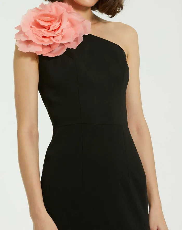 Daytime Dresses Crepe One Shoulder Midi Dress With Flower Black 8211 Mac Duggal Women