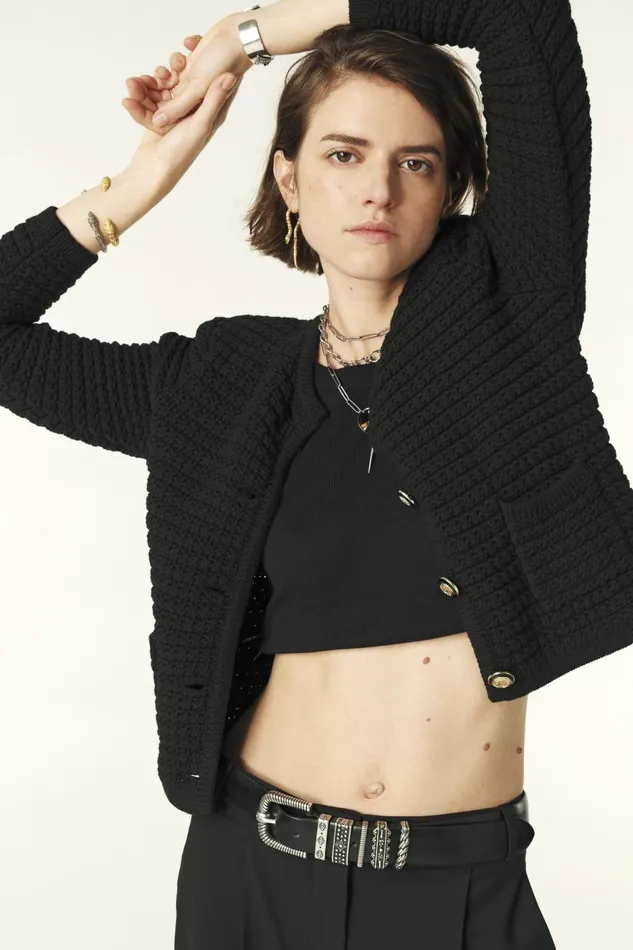 Decorative Knit Cardigan Gaspard Black Women Baandsh Sweaters and Cardigans