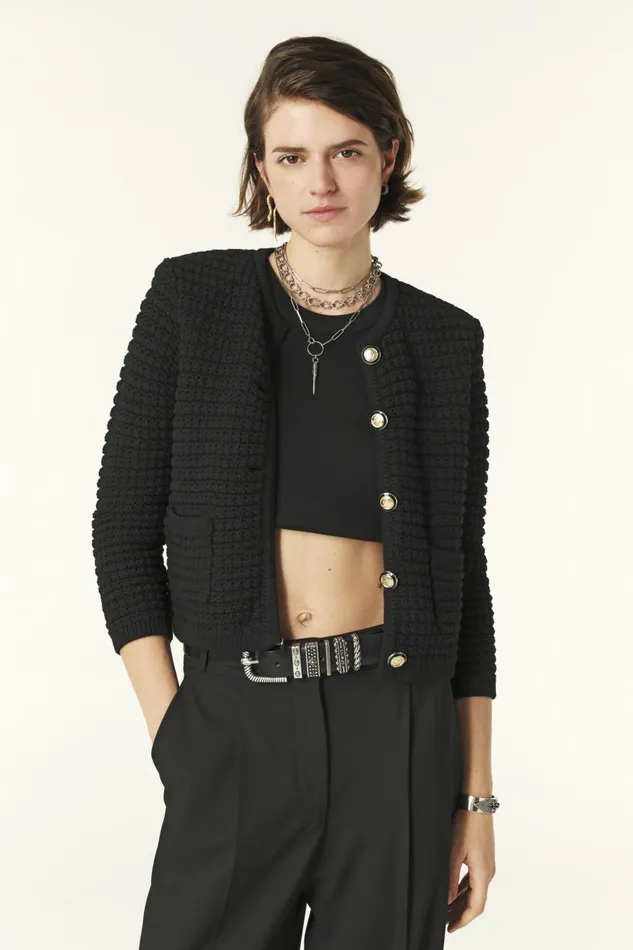 Decorative Knit Cardigan Gaspard Black Women Baandsh Sweaters and Cardigans