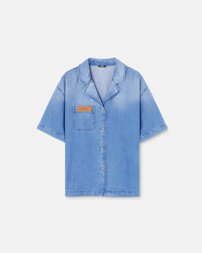 Denim Boxy Shirt Blue Women Versace Shirts and Tops