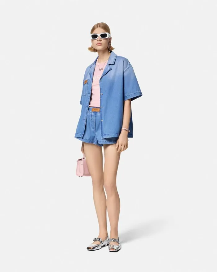 Denim Boxy Shirt Blue Women Versace Shirts and Tops
