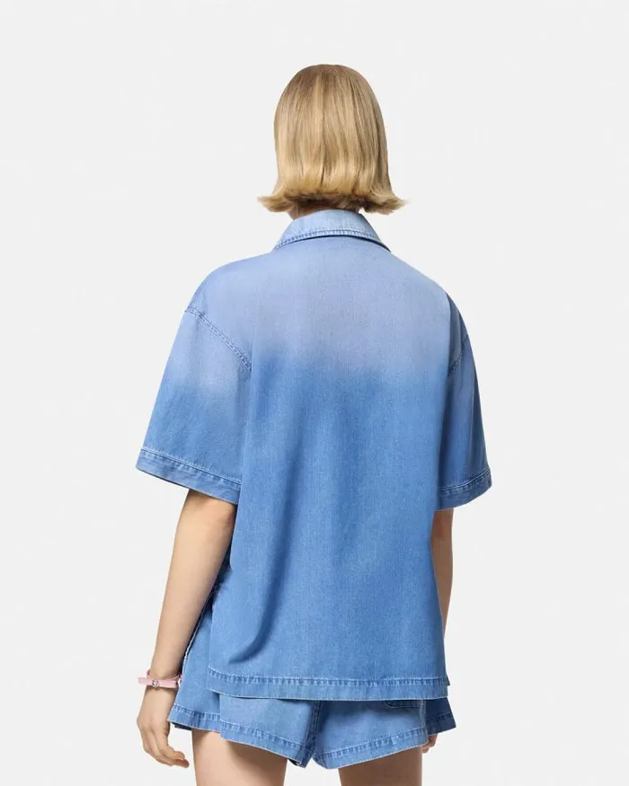 Denim Boxy Shirt Blue Women Versace Shirts and Tops