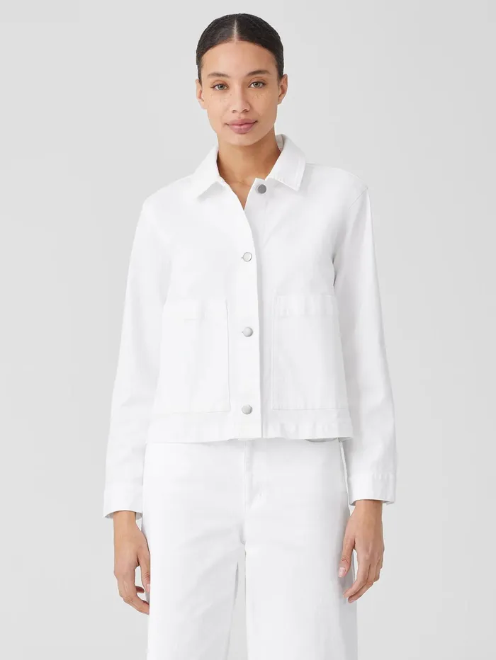 Denim Women Eileen Fisher Organic Cotton Denim Classic Collar Jacket White
