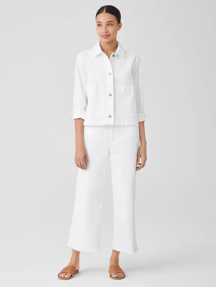 Denim Women Eileen Fisher Organic Cotton Denim Classic Collar Jacket White