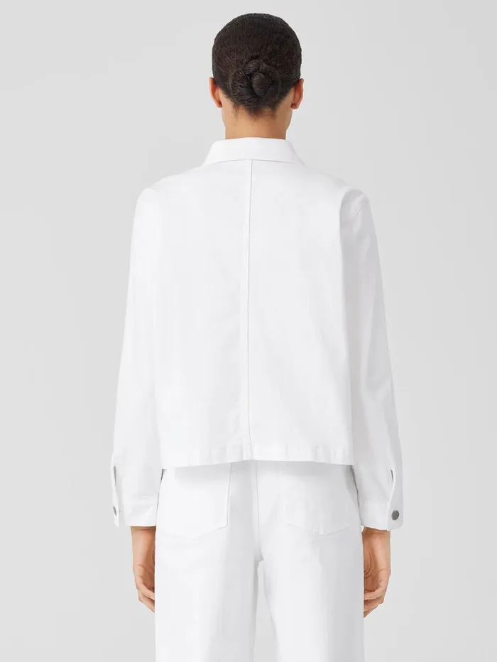 Denim Women Eileen Fisher Organic Cotton Denim Classic Collar Jacket White
