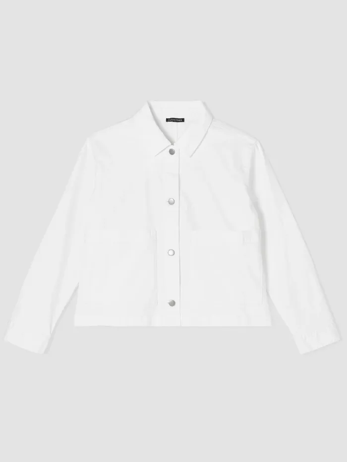 Denim Women Eileen Fisher Organic Cotton Denim Classic Collar Jacket White