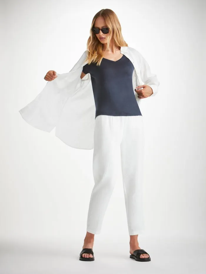 Derek Rose Casual Pants Women Trousers Vienna Linen White