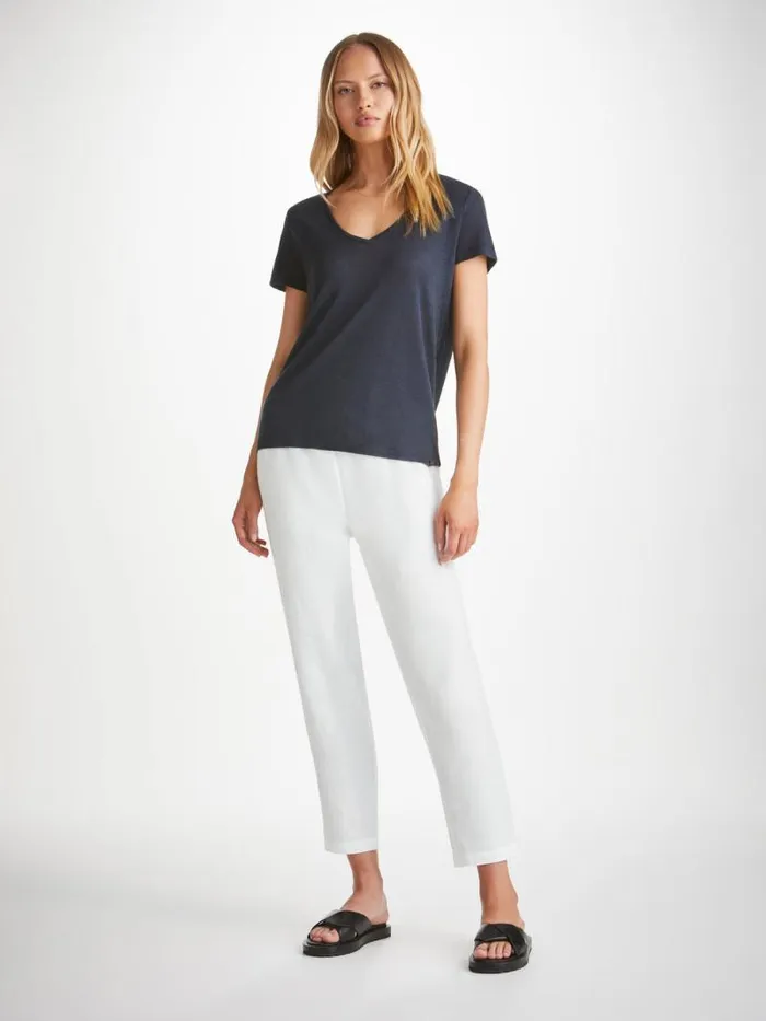 Derek Rose Casual Pants Women Trousers Vienna Linen White