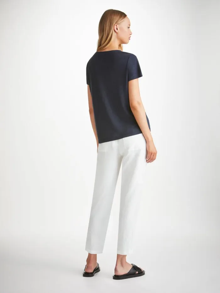 Derek Rose Casual Pants Women Trousers Vienna Linen White