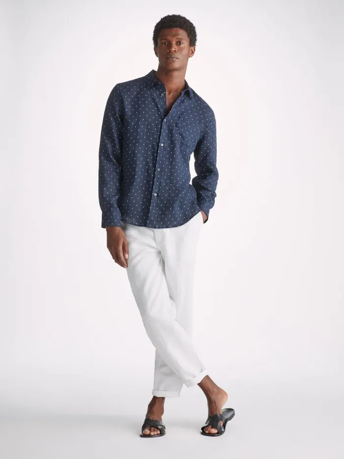 Derek Rose Casual Shirts Men Shirt Milan 22 Linen Navy
