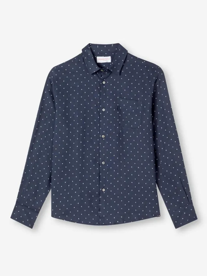 Derek Rose Casual Shirts Men Shirt Milan 22 Linen Navy