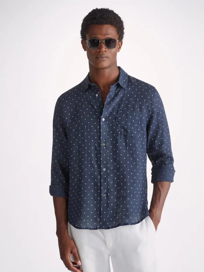 Derek Rose Casual Shirts Men Shirt Milan 22 Linen Navy