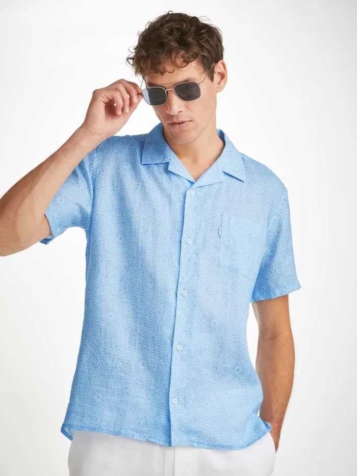 Derek Rose Casual Shirts Men Shirt Milan 23 Linen Blue