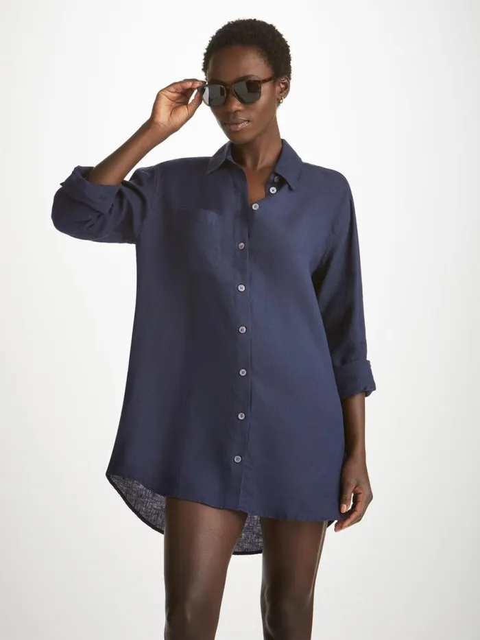 Derek Rose Casual Shirts Women Shirt Sicily Linen Navy