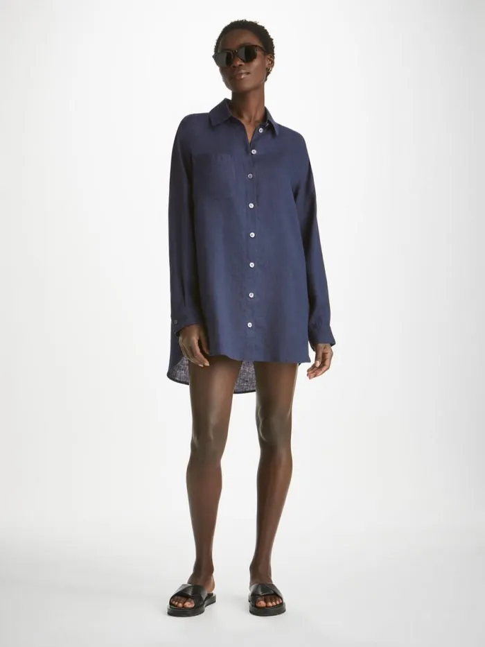 Derek Rose Casual Shirts Women Shirt Sicily Linen Navy