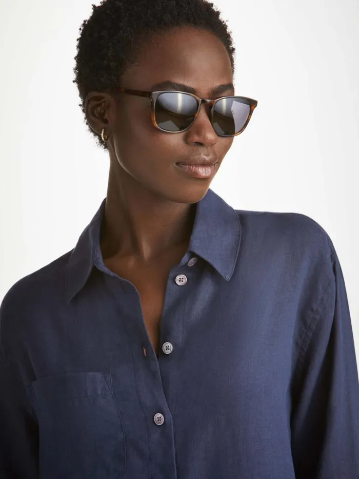 Derek Rose Casual Shirts Women Shirt Sicily Linen Navy