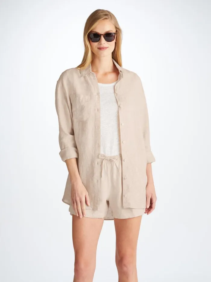 Derek Rose Casual Shorts Women Shorts Vienna Linen Sand