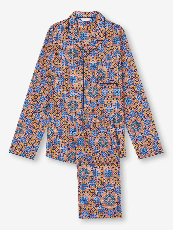 Derek Rose Cotton Pajamas Men Modern Fit Pajamas Ledbury 69 Cotton Batiste Multi