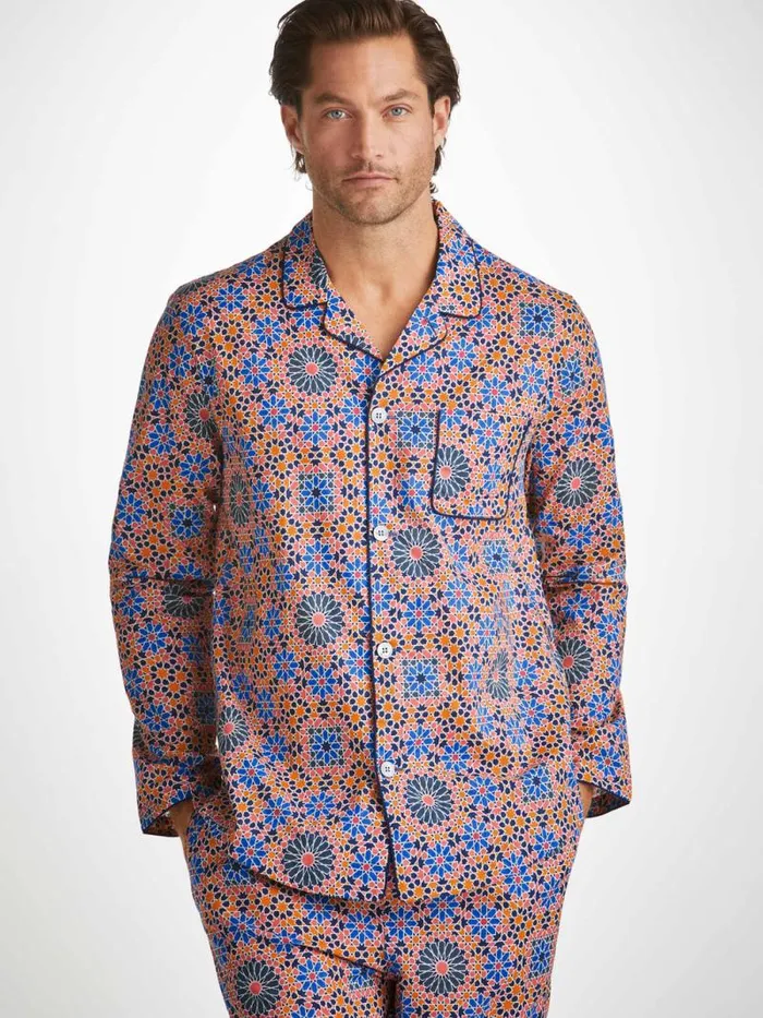 Derek Rose Cotton Pajamas Men Modern Fit Pajamas Ledbury 69 Cotton Batiste Multi
