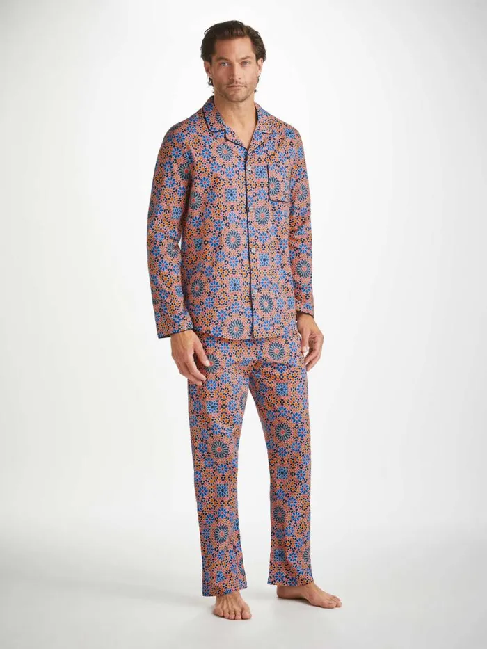 Derek Rose Cotton Pajamas Men Modern Fit Pajamas Ledbury 69 Cotton Batiste Multi