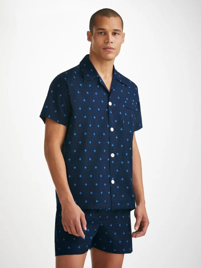 Derek Rose Cotton Pajamas Men Short Pajamas Nelson 98 Cotton Batiste Navy