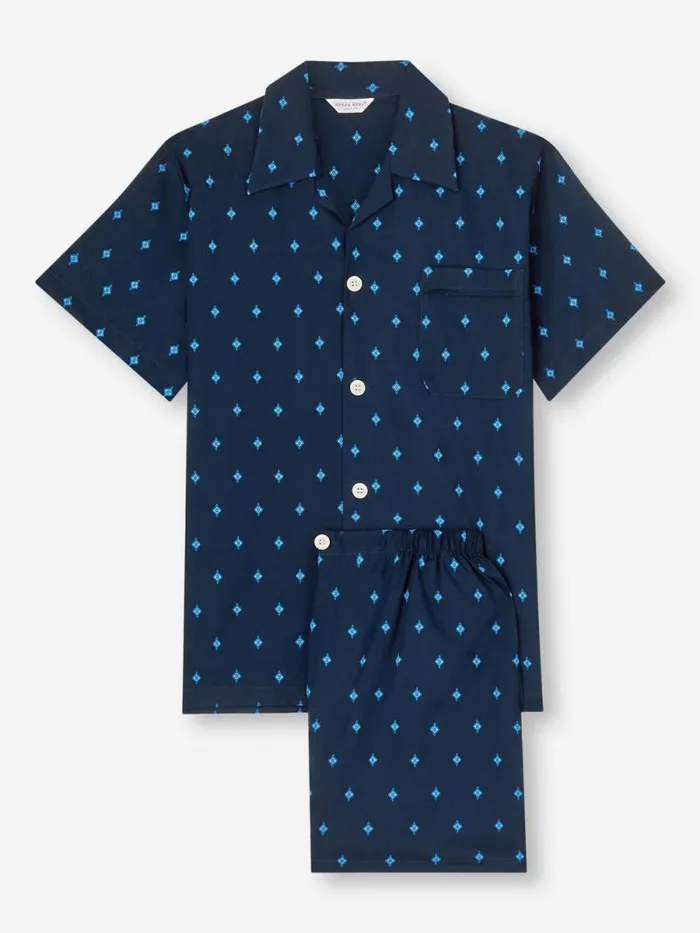Derek Rose Cotton Pajamas Men Short Pajamas Nelson 98 Cotton Batiste Navy