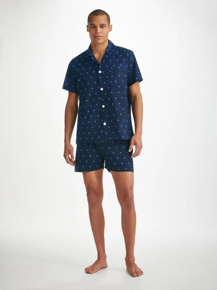 Derek Rose Cotton Pajamas Men Short Pajamas Nelson 98 Cotton Batiste Navy