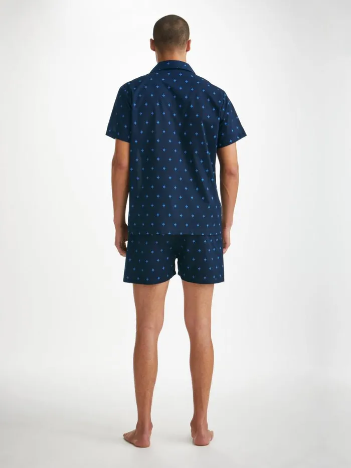 Derek Rose Cotton Pajamas Men Short Pajamas Nelson 98 Cotton Batiste Navy