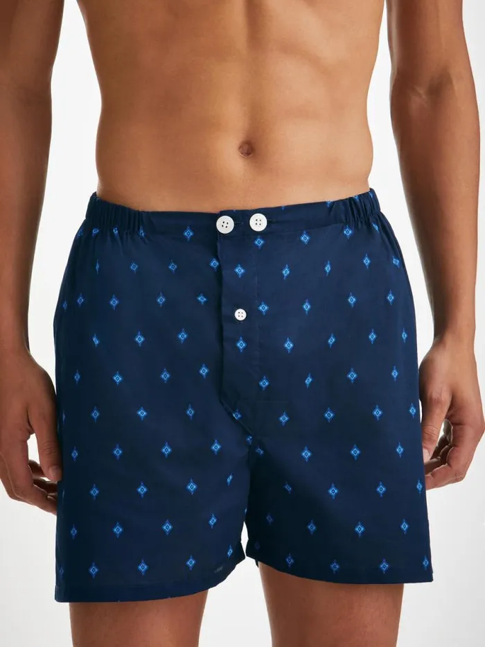 Derek Rose Cotton Pajamas Men Short Pajamas Nelson 98 Cotton Batiste Navy