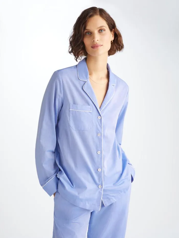 Derek Rose Cotton Pajamas Women Pajamas Amalfi Cotton Batiste Blue